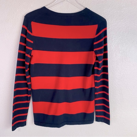 Tommy Hilfiger Ivy V Neck Red/Navy Striped Sweater Size M - Picture 3 of 8